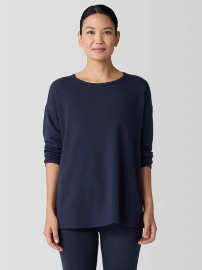 Eileen Fisher Cozy Brushed Terry Hug Long Box-top In Blue