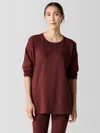 Eileen Fisher Cozy Brushed Terry Hug Long Box-top In Burgundy