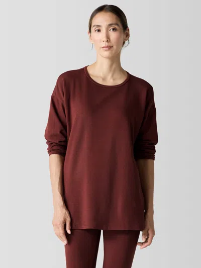 Eileen Fisher Cozy Brushed Terry Hug Long Box-top In Burgundy