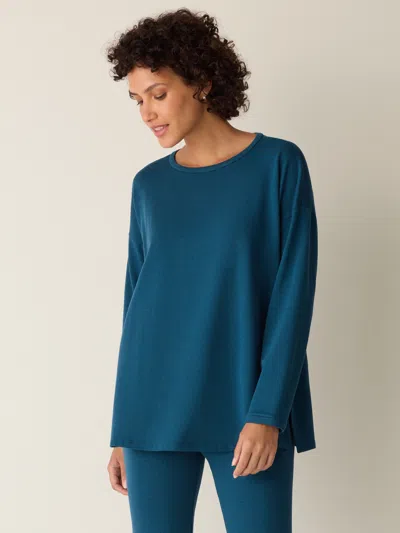 Eileen Fisher Cozy Brushed Terry Hug Long Box-top In Blue