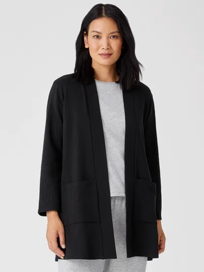 Eileen Fisher Cozy Brushed Terry Hug Long Jacket In Black
