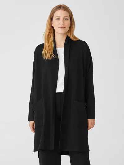 Eileen Fisher Cozy Brushed Terry Hug Long Jacket In Black