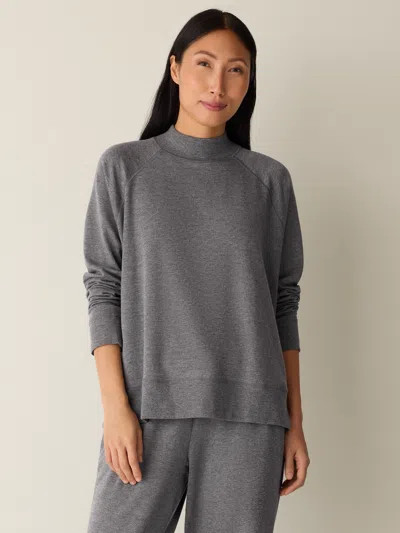 Eileen Fisher Cozy Brushed Terry Hug Mock Neck Top In Gray