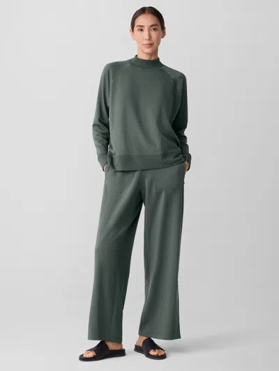 Eileen Fisher Cozy Brushed Terry Hug Mock Neck Top In Green
