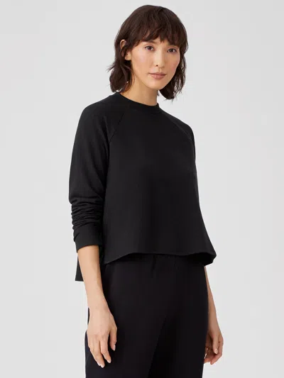 Eileen Fisher Cozy Brushed Terry Hug Raglan-sleeve Box-top In Black