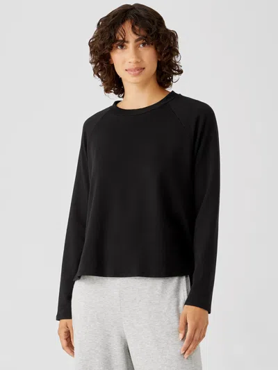 Eileen Fisher Cozy Brushed Terry Hug Raglan-sleeve Top In Black
