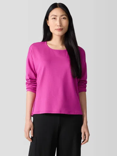 Eileen Fisher Cozy Brushed Terry Hug Round Neck Box-top In Pink