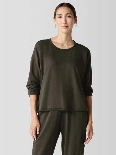 Eileen Fisher Cozy Brushed Terry Hug Round Neck Box-top In Black