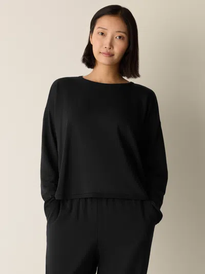Eileen Fisher Cozy Brushed Terry Hug Round Neck Box-top In Black