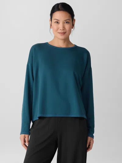 Eileen Fisher Cozy Brushed Terry Hug Round Neck Box-top In Blue