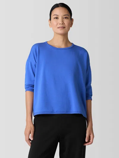 Eileen Fisher Cozy Brushed Terry Hug Round Neck Box-top In Blue