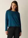 Eileen Fisher Cozy Brushed Terry Hug Round Neck Box-top In Green