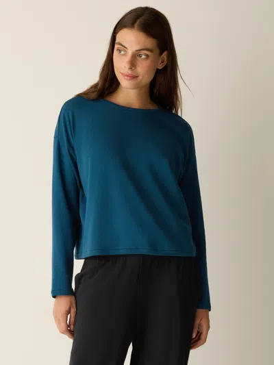 Eileen Fisher Cozy Brushed Terry Hug Round Neck Box-top In Green