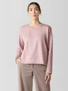 Eileen Fisher Cozy Brushed Terry Hug Round Neck Box-top In Pink