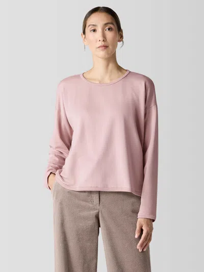 Eileen Fisher Cozy Brushed Terry Hug Round Neck Box-top In Pink