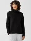 Eileen Fisher Cozy Brushed Terry Hug Scrunch Neck Top In Black