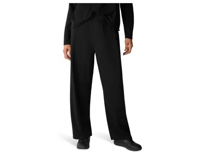 Eileen Fisher Cozy Brushed Terry Hug Straight Ankle Pleated Pant In Black