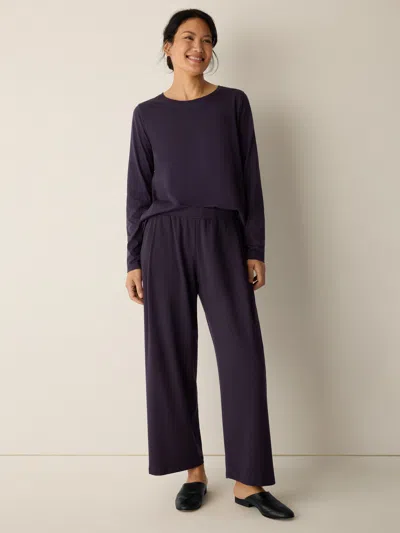 Eileen Fisher Cozy Brushed Terry Hug Straight Pant In Aubergine