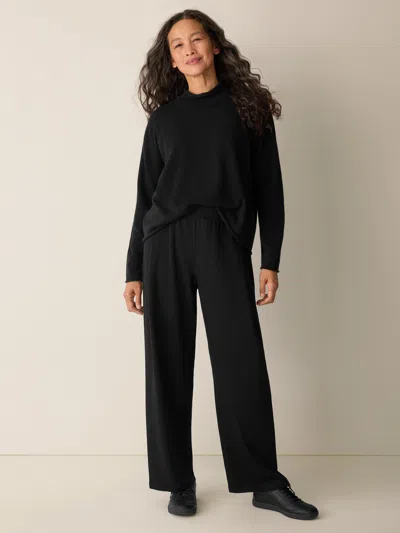 Eileen Fisher Cozy Brushed Terry Hug Straight Pant In Black