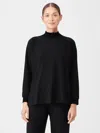 Eileen Fisher Cozy Brushed Terry Hug Turtleneck Top In Black