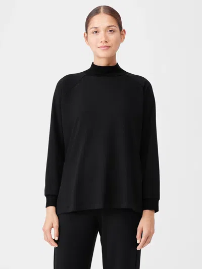 Eileen Fisher Cozy Brushed Terry Hug Turtleneck Top In Black