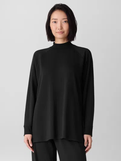Eileen Fisher Cozy Brushed Terry Mock Neck Long Top In Black