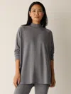 Eileen Fisher Cozy Brushed Terry Mock Neck Long Top In Gray