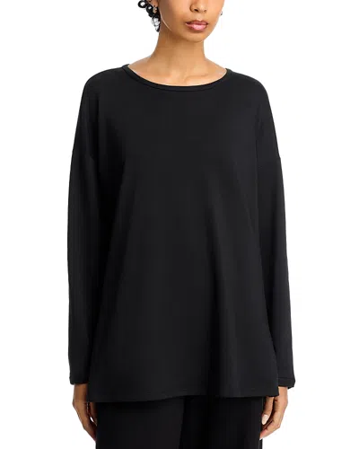 Eileen Fisher Cozy Brushed Terry Round Neck Long Boxy Top In Black