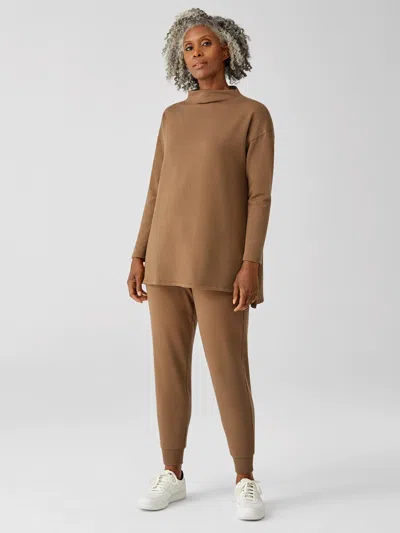 Eileen Fisher Cozy Brushed Terry Slouchy Pant In Brown