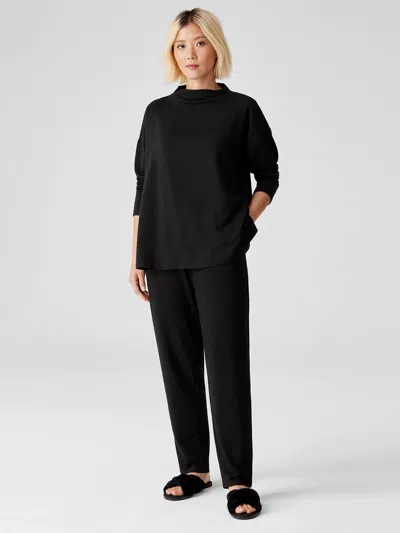 Eileen Fisher Cozy Brushed Terry Tapered Ankle Pant In Black