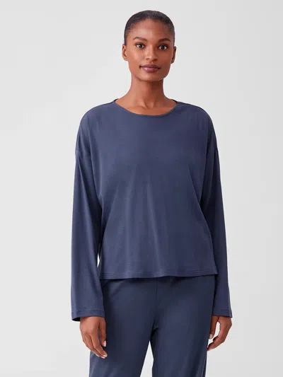 Eileen Fisher Cozy Organic Cotton Interlock Box-top In Blue