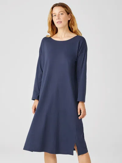 Eileen Fisher Cozy Organic Cotton Interlock Dress In Blue