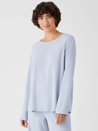 Eileen Fisher Cozy Organic Cotton Interlock Jewel Neck Top In Blue