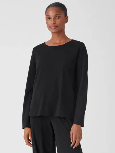 Eileen Fisher Cozy Organic Cotton Interlock Jewel Neck Top In Black