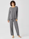 Eileen Fisher Cozy Organic Cotton Interlock Jewel Neck Top In Gray