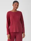 Eileen Fisher Cozy Organic Cotton Interlock Jewel Neck Top In Red