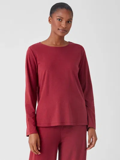 Eileen Fisher Cozy Organic Cotton Interlock Jewel Neck Top In Red