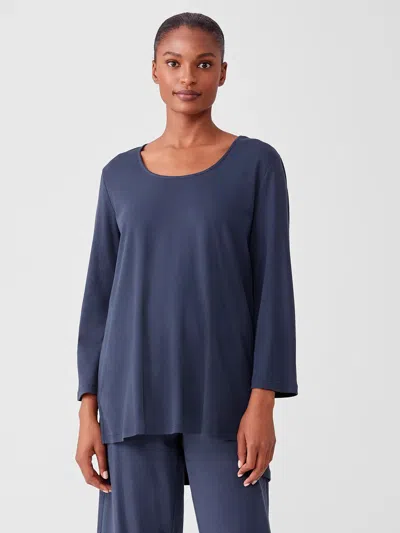 Eileen Fisher Cozy Organic Cotton Interlock U-neck Top In Blue