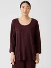 Eileen Fisher Cozy Organic Cotton Interlock U-neck Top In Brown