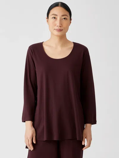 Eileen Fisher Cozy Organic Cotton Interlock U-neck Top In Brown
