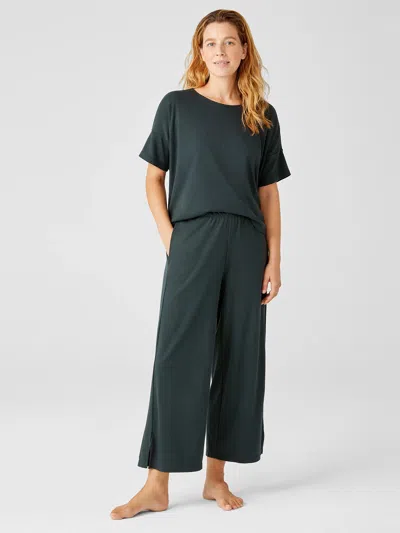 Eileen Fisher Cozy Organic Cotton Interlock Wide-leg Pant In Green