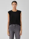 Eileen Fisher Cozy Organic Cotton Slub Round Neck Tank In Black