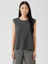 Eileen Fisher Cozy Organic Cotton Slub Round Neck Tank In Gray