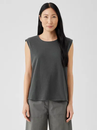 Eileen Fisher Cozy Organic Cotton Slub Round Neck Tank In Gray
