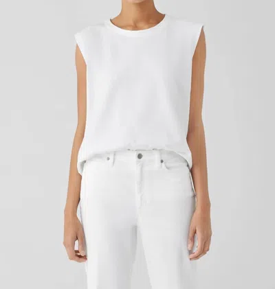 Eileen Fisher Cozy Organic Cotton Slub Round Neck Tank In White