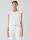 Eileen Fisher Cozy Organic Cotton Slub Round Neck Tank In White