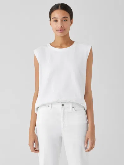 Eileen Fisher Cozy Organic Cotton Slub Round Neck Tank In White