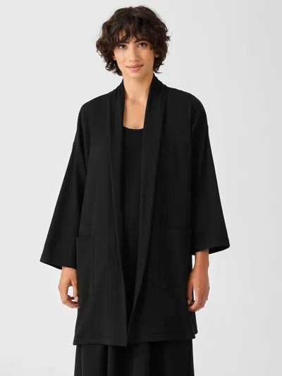 Eileen Fisher Cozy Organic Cotton Thermal Sleep Cardigan In Black