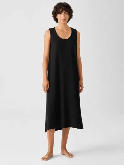 Eileen Fisher Cozy Organic Cotton Thermal Tank Dress In Black