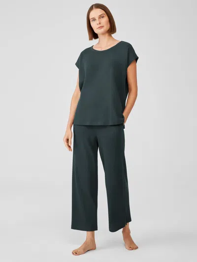 Eileen Fisher Cozy Organic Cotton Thermal Wide-leg Pant In Green